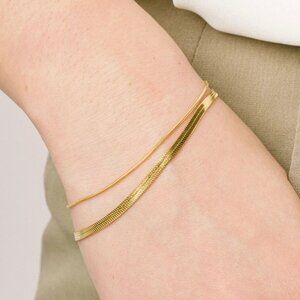 Non-Tarnish Gold Bracelet Double Layer Herringbone Bracelet Waterproof jewelry
